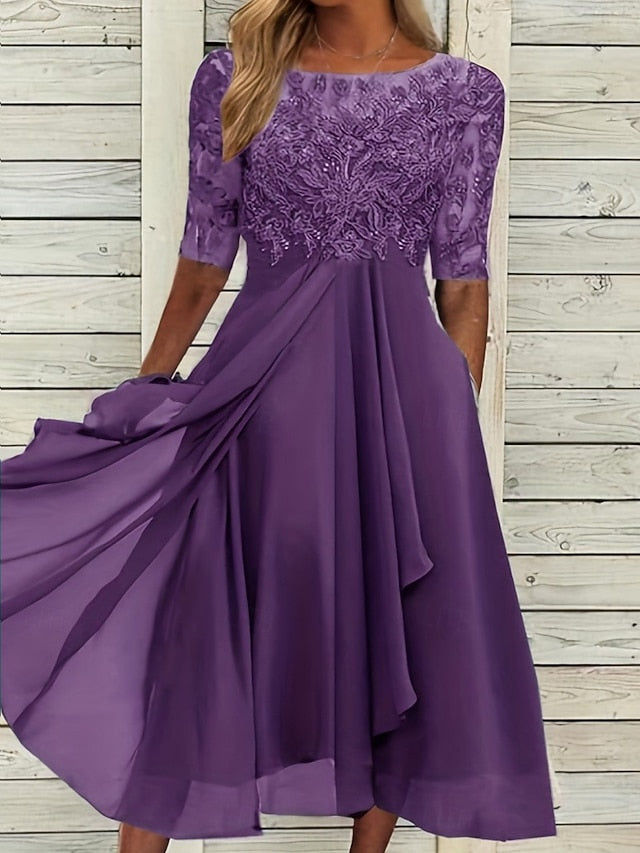 Women's Midi Dress Lace Dress Cocktail Dress Wedding Guest