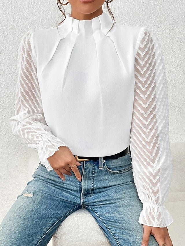 Women's Shirt Blouse Patchwork Plain Modern Casual Long