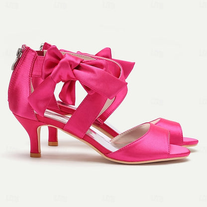 Wedding Open Bridal Heel Shoes Bowknot Kitten Women's