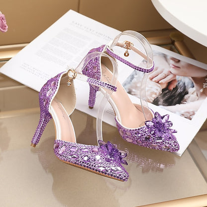 High – Rhinestone Heel Sandals Purple Elegant Women's