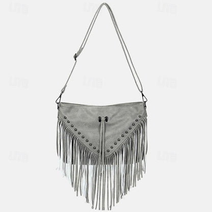 Style Leather with Women's Fringe Crossbody Bohemian Bag