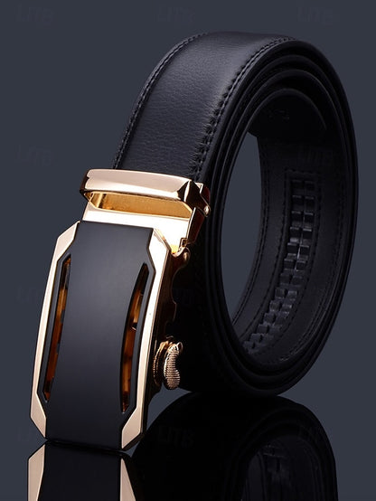 Elegant Belt Adjustable with Metal Men's Black Leather