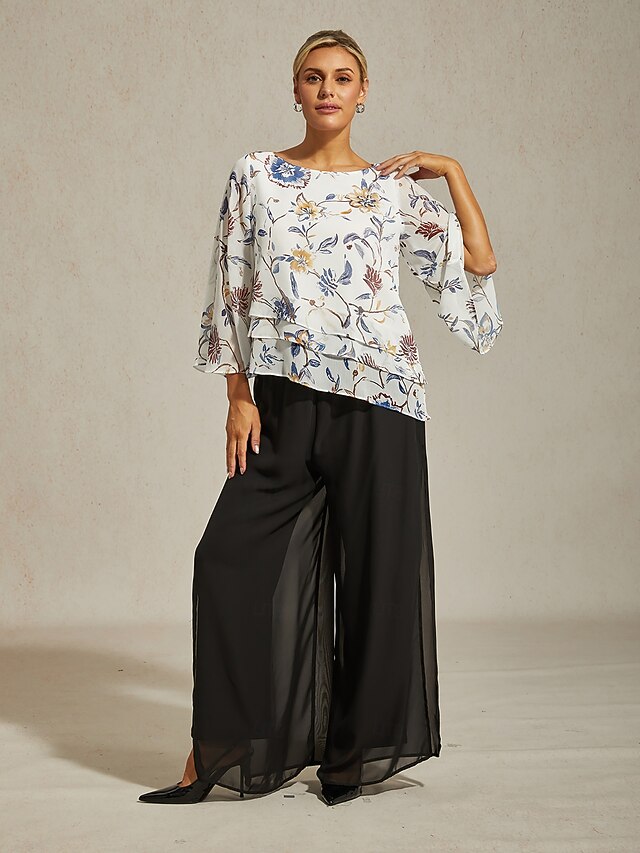 Women's Blouse Floral Print Layered Bell Sleeves Loose Fit
