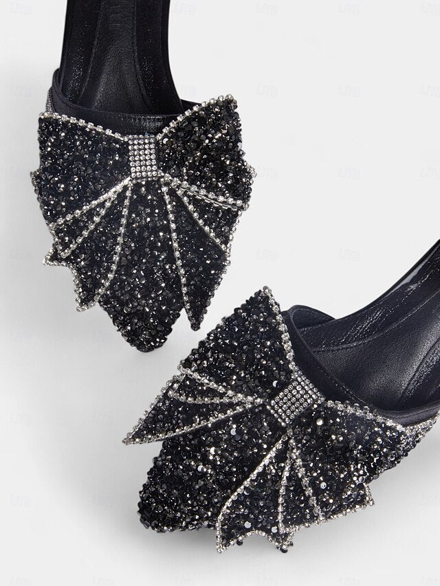 and for Flat Black Perfect – Rhinestone-Bow Parties Mules
