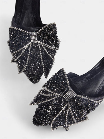 and for Flat Black Perfect – Rhinestone-Bow Parties Mules