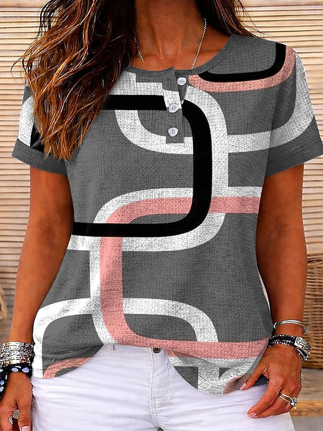 Women's Textured Knit Tops T Shirt Color Block Graphic