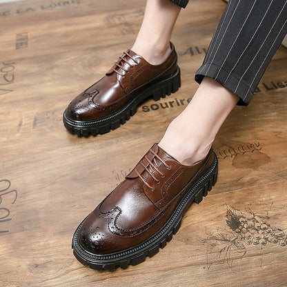Shoes Brogue Chunky Sole Men's Faux Leather Brown –