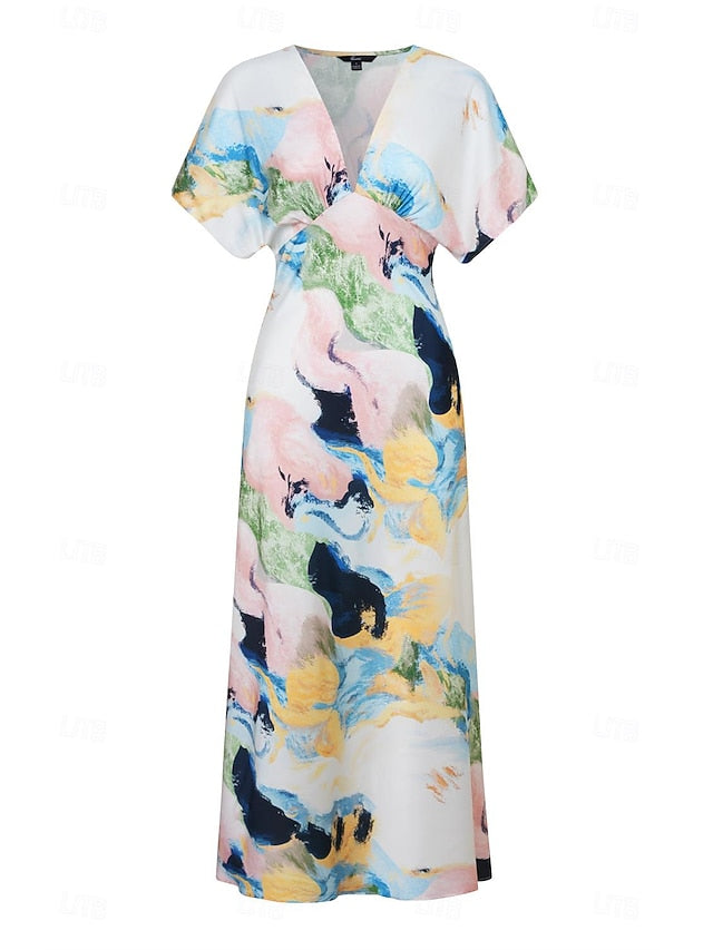 Women's Wedding Guest Dress Elegant Tie Dye Maxi Dress
