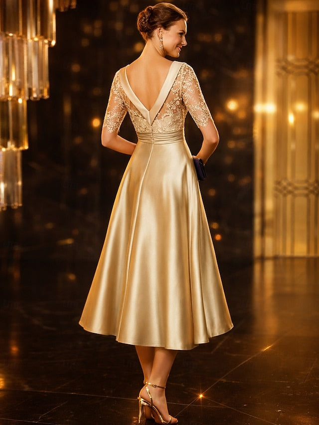 A-Line Tea Length Party Dress Cocktail Dress Wedding Guest Dress