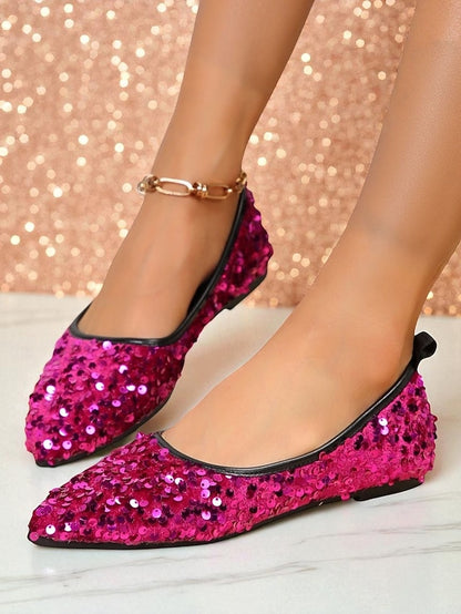 Pointed - Toe Sequin Ballet Black Flats Women's Sparkly