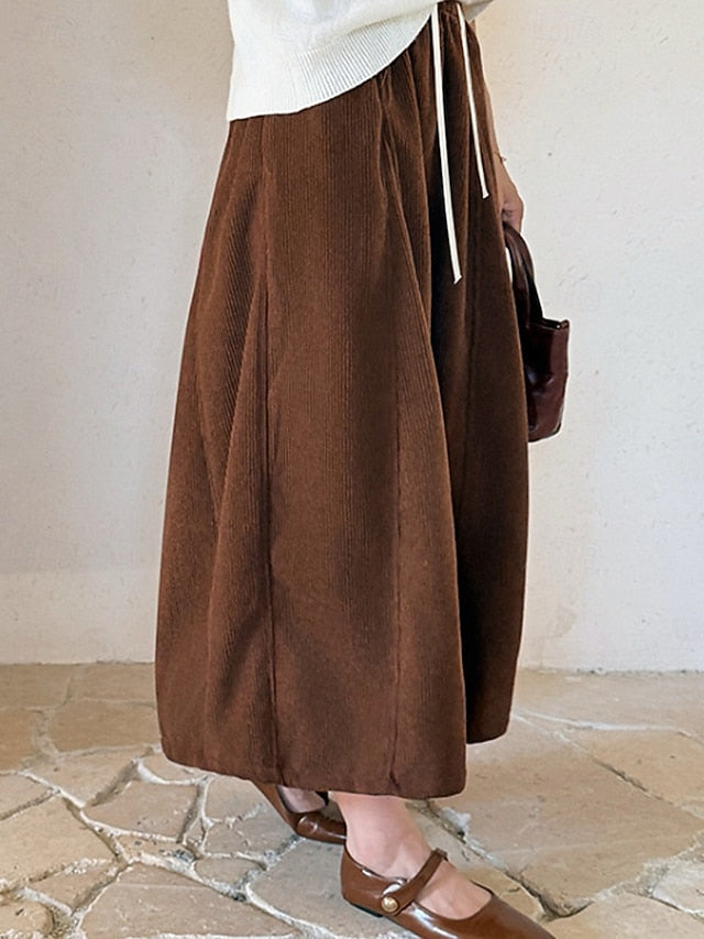 Women's Casual Maxi High Waist Skirts Plain Drawstring