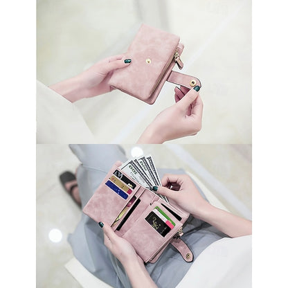 with Leather Women's Wrist Strap Faux Pink Wallet –