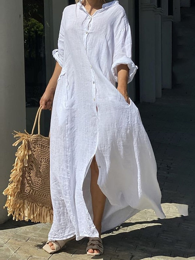 Women's Blue Black White Fall Autumn Maxi long Dress Maxi
