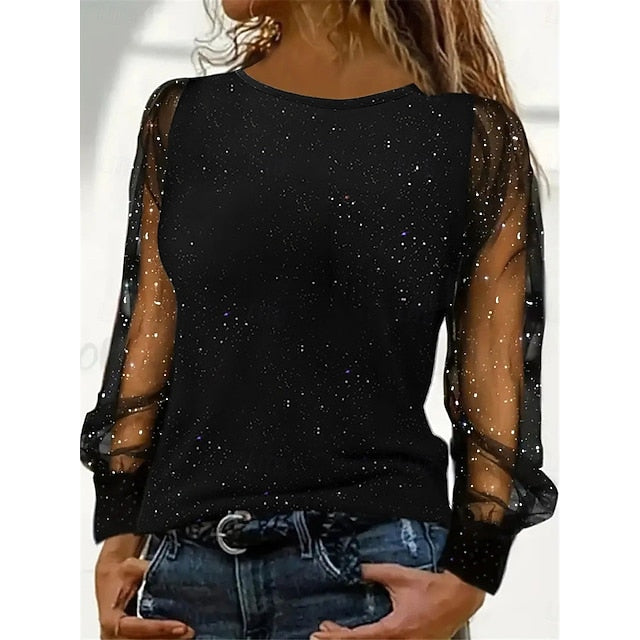 Women's Sequin Sparkly Party Glitter Patchwork Mesh Plain