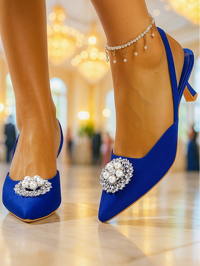 Women's and with Pumps Slingback Satin Blue Pearl