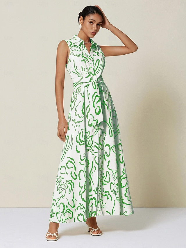 Women's Sleeveless Maxi Shirt Dress Summer A Line Shirt