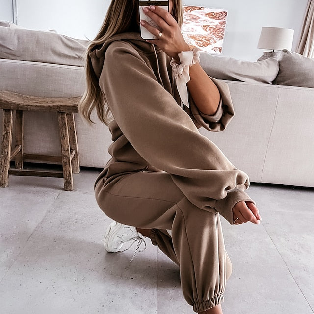Women's Tracksuit Pants Sets Sweatshirt Long Sleeve Hooded
