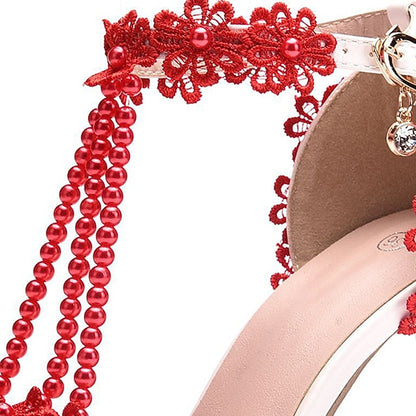 Shoes High Bridal Wedding Lace Heel Pointed Women's