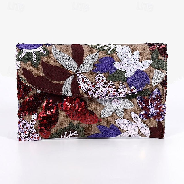 - Women's Floral Clutch Handheld Embroidered Evening Bag