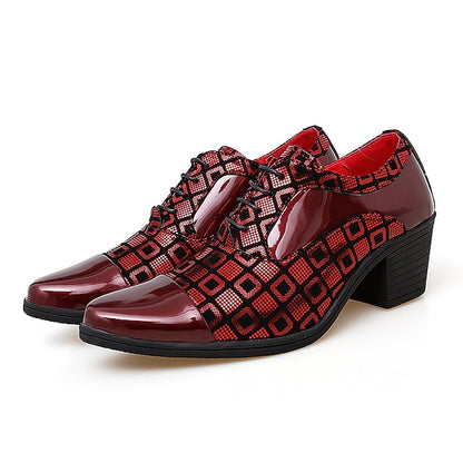 Block Men's Patent Heel and Black Shoes Leather Red Oxford