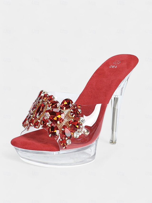 Clear – Women's Rhinestone Platform Heels Embellished