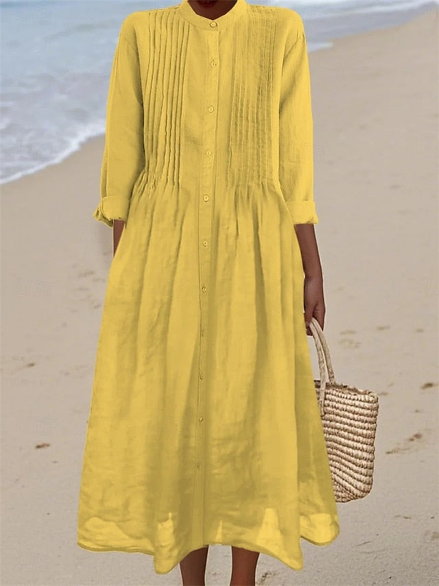 Women's Midi Dress Shirt Dress Casual Dress Cotton Linen