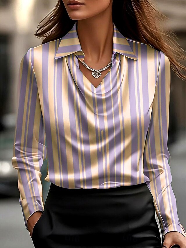 Women's Shirt Print Draped Striped Elegant Stylish Casual