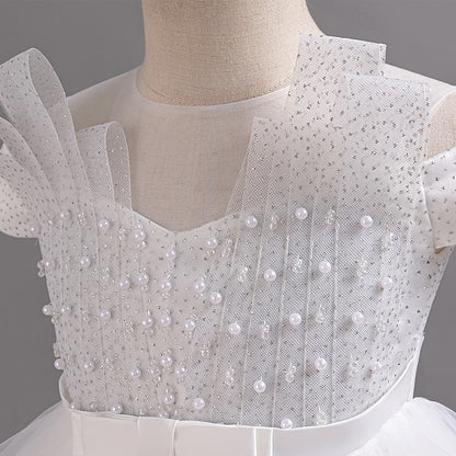 Color Short Kids Dress Party Solid Sleeve Girls' Wedding