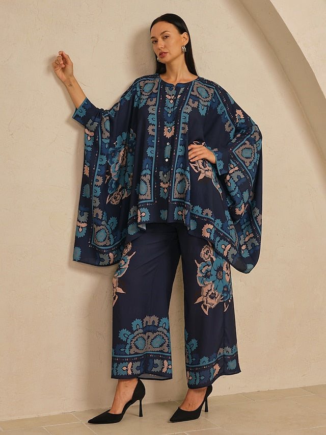 Women's Blouse Chiffon Ethnic Floral Placement Hawaiian