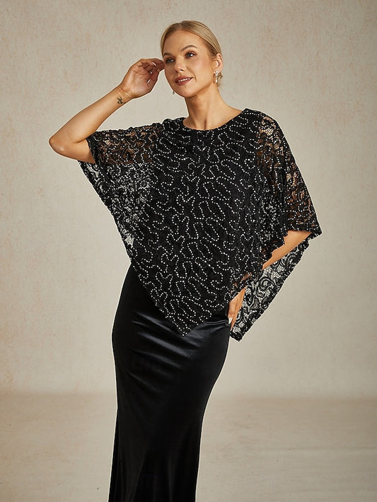 Women's Poncho Dressy Tops Lace Tops Evening Tops Sequins