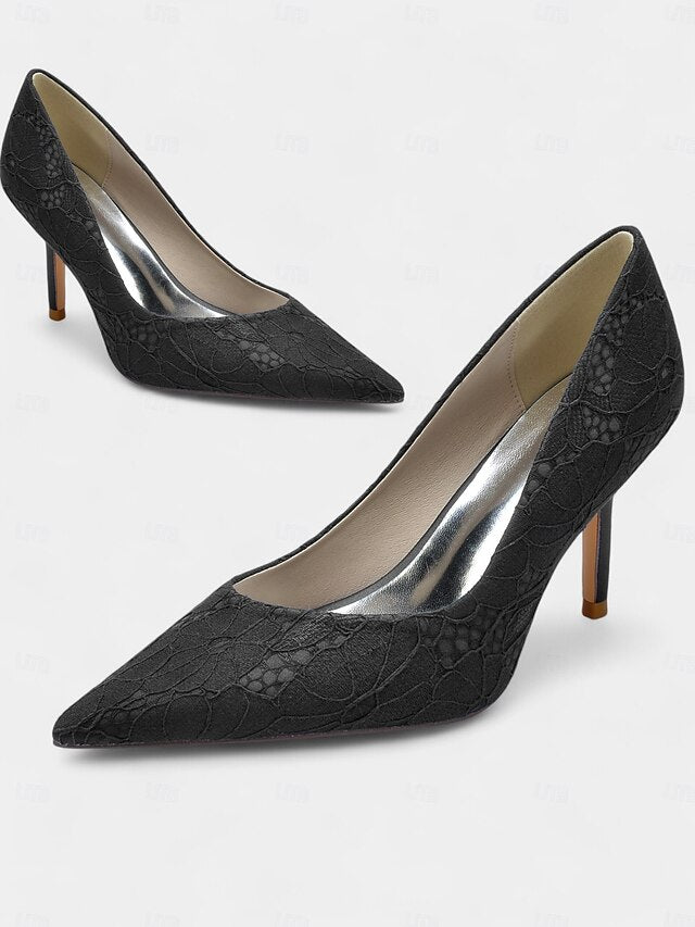 Women's Lace-Embroidered - Pointed-Toe Heels Stiletto