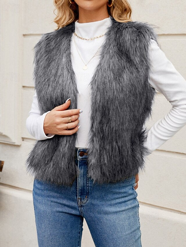 Women's Coat Comfortable Faux Fur Furs Leathers Vest