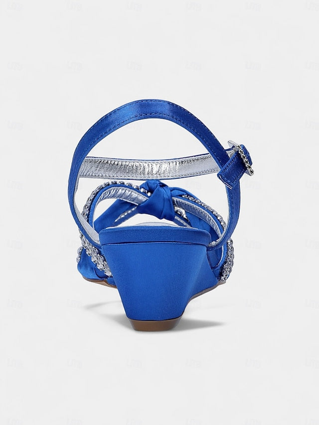 Satin Wedge Women's Sandals Knot Rhinestone Green