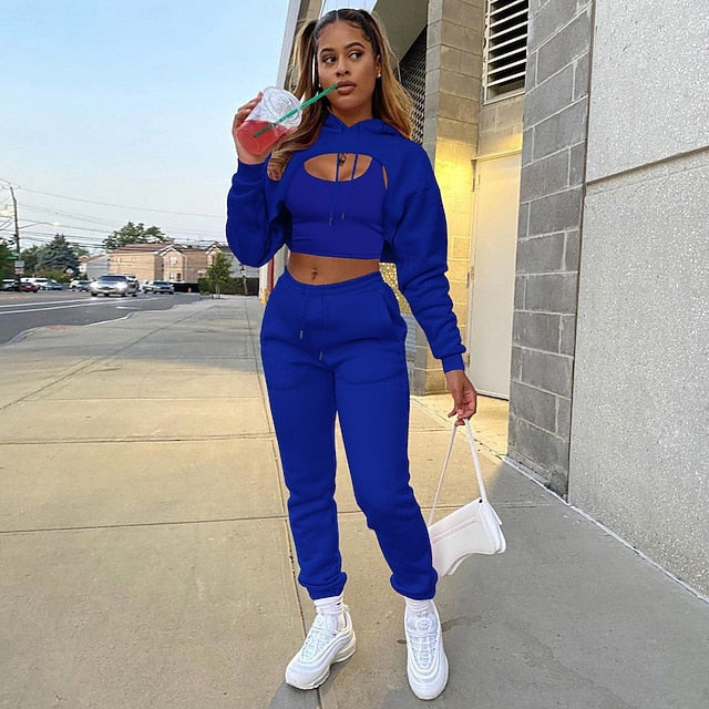 Women's Pants Sets Sleeveless Long Sleeve Round Neck Hooded
