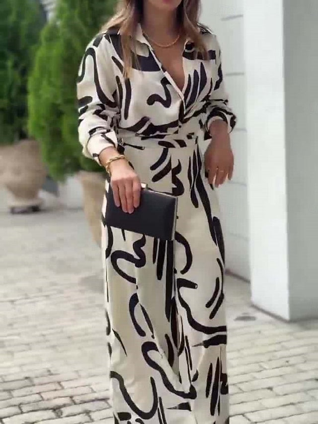 Women's Shirt Blouse Wide Leg Pants Long Sleeve Shirt