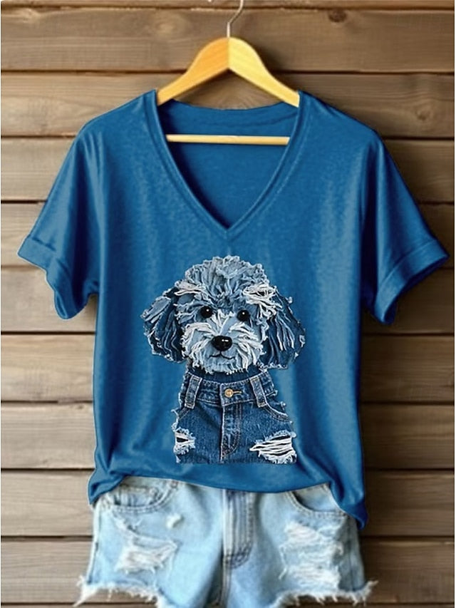 Women's T Shirt Print Graphic Animal Dog Vintage Stylish