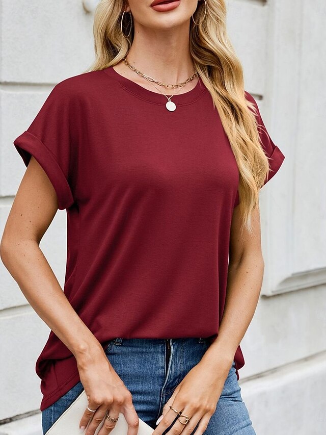 Stylish Top T Fashion Tee Women's Solid Color Shirt Basic