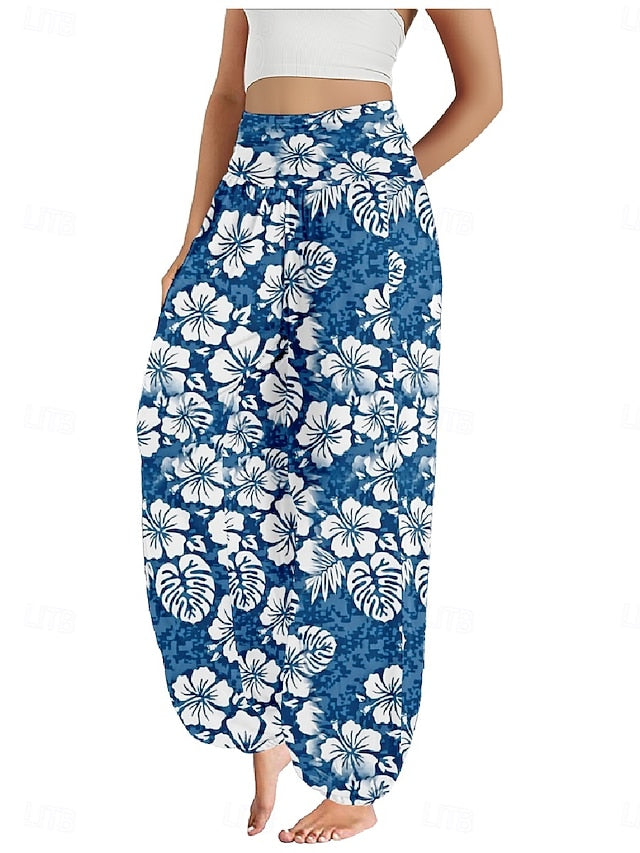 Women's Faux Cotton Linen Wide Leg Pants Trousers Ethnic