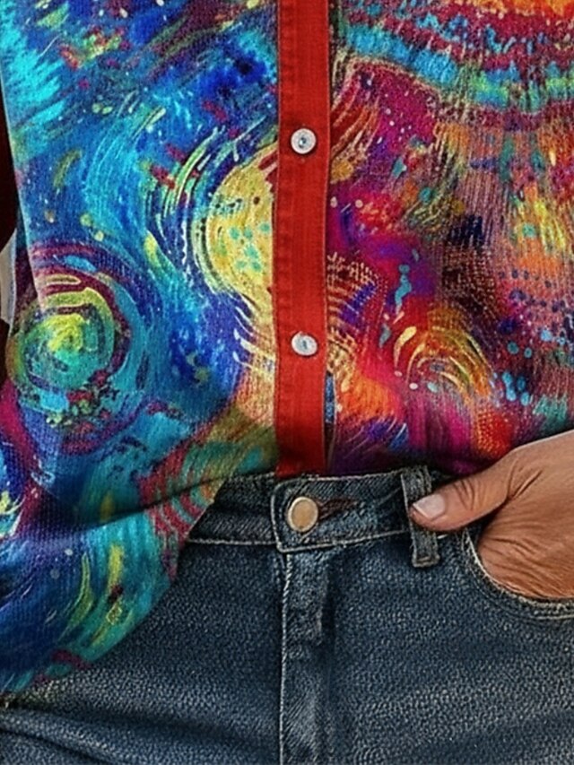 Women's Shirt Faux Cotton Linen Buttons Print Graphic