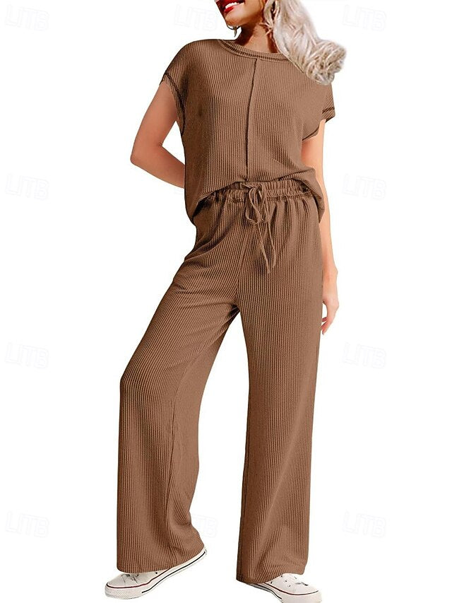Women's Pants Sets Bolero Top Short Sleeve Crew Neck Plain