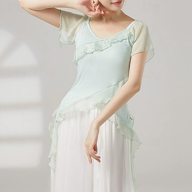 Activewear Top Ruffles Pure Color Splicing Women's