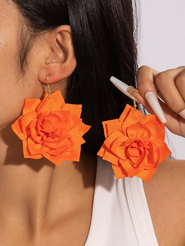 - Women's Drop Oversized Statement Flower Floral Earrings