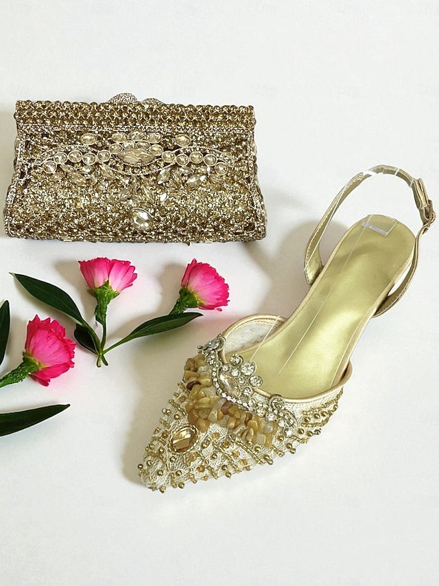 Green Women's Set Rhinestone Clutch Heel Bag and - Shoes