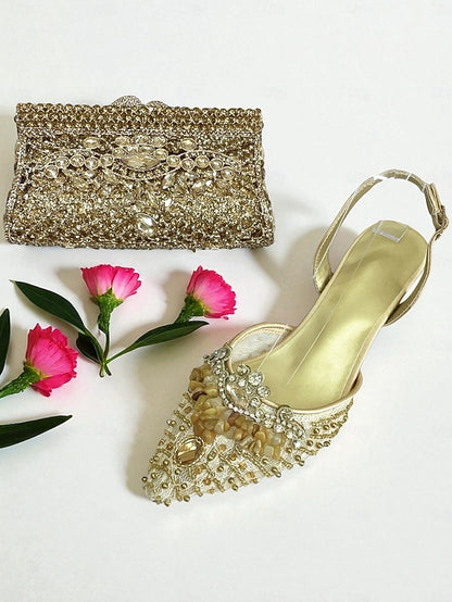 Green Women's Set Rhinestone Clutch Heel Bag and - Shoes