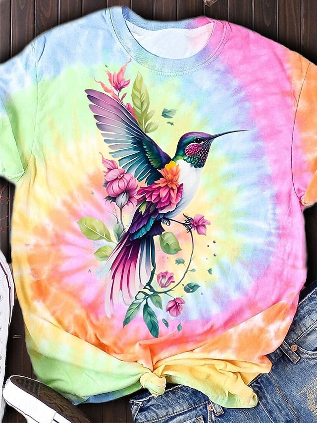 Women's T Shirt Print Graphic Butterfly Tie Dye Vintage