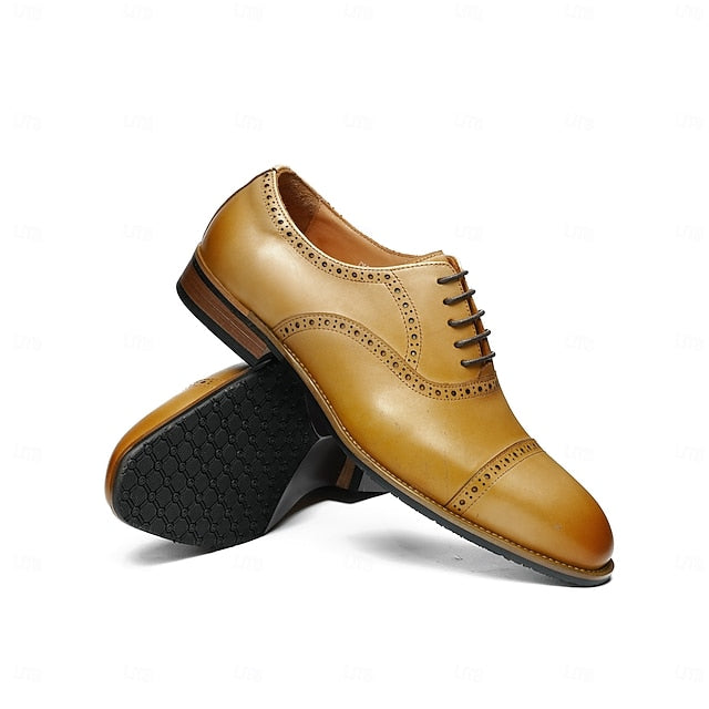 with Shoes Wingtip Oxford Men's Genuine Light Leather Brown