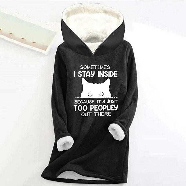 Women's Hoodie Sweatshirt Pullover Sherpa Cat Letter Casual