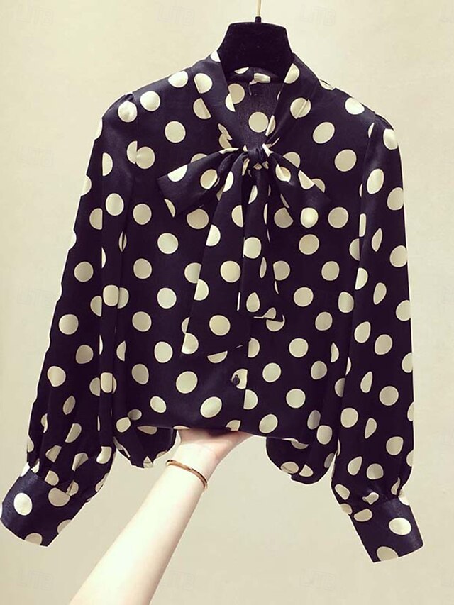 Women's Shirt Blouse Tie Front Polka Dot Active Stylish
