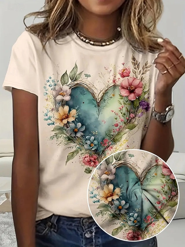 Women's T Shirt Summer Tops Print Heart Graphic Classic