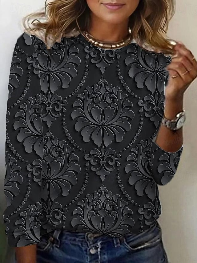 Women's T shirt Crew Neck Long Sleeve Tunic Vintage Modern